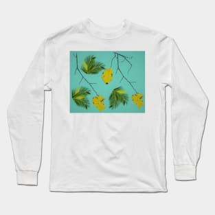 yellow leaves and palms on blue Long Sleeve T-Shirt